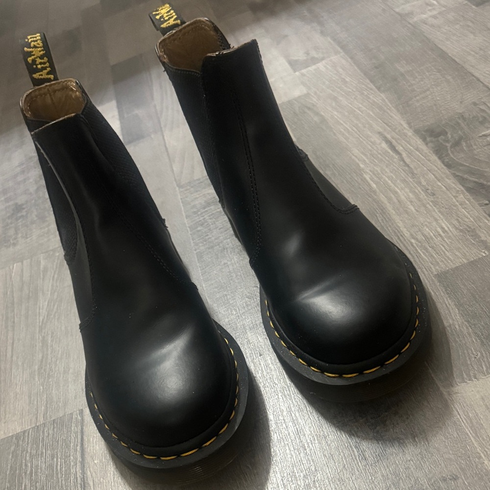 Dr. Martens Black Leather Chelsea Ankle Boots with Yellow Stitching